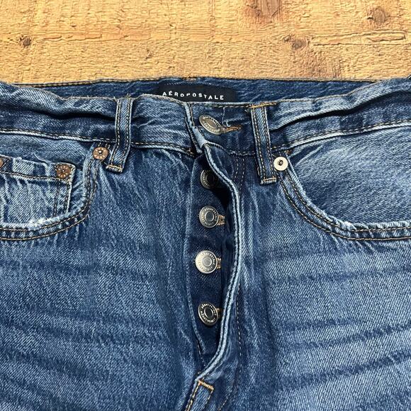 Aeropostale Women's Medium Wash Ripped Destroyed Button Fly 90s Baggy Jeans Sz 2 - Picture 7 of 10
